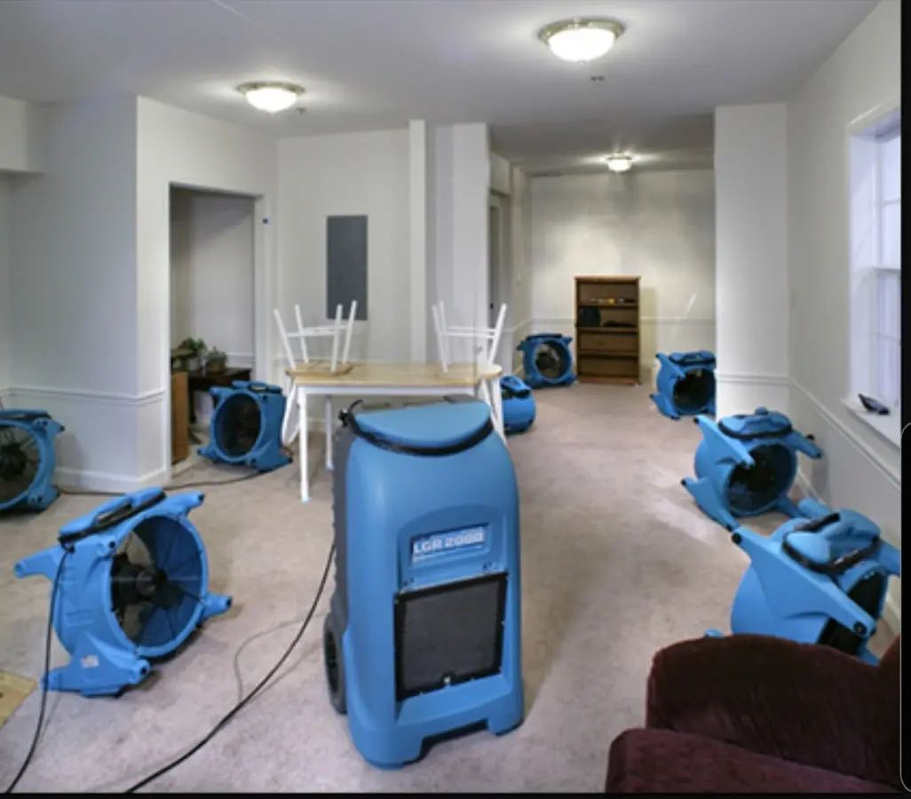 Air movers and dehumidifier setup for Water Damage Restoration in Santa Clara